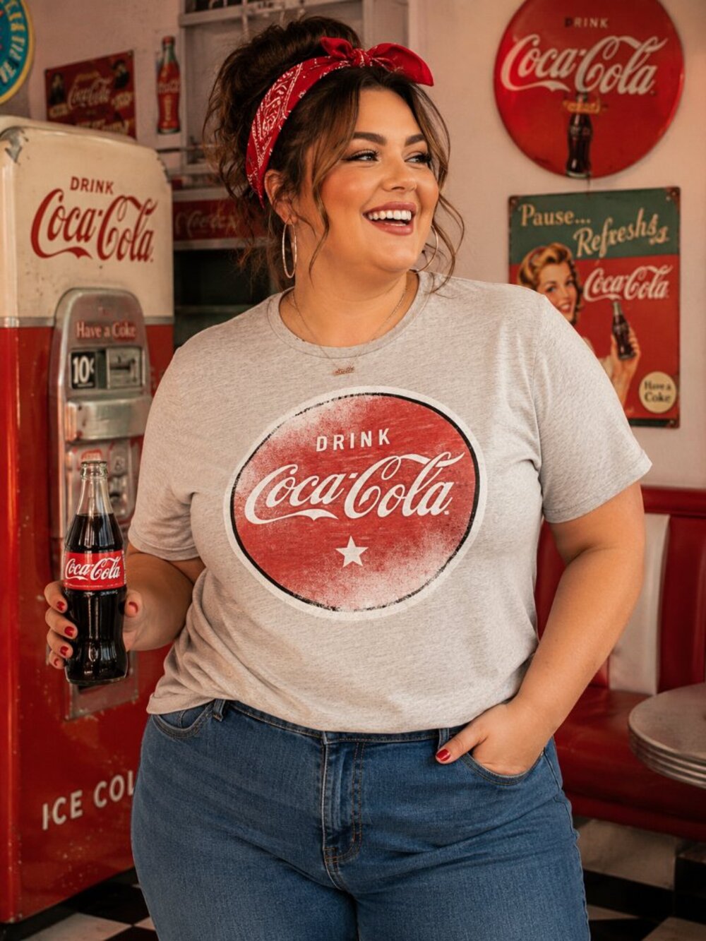 Coca-Cola Graphic Logo Tee Gray 2XL Retro